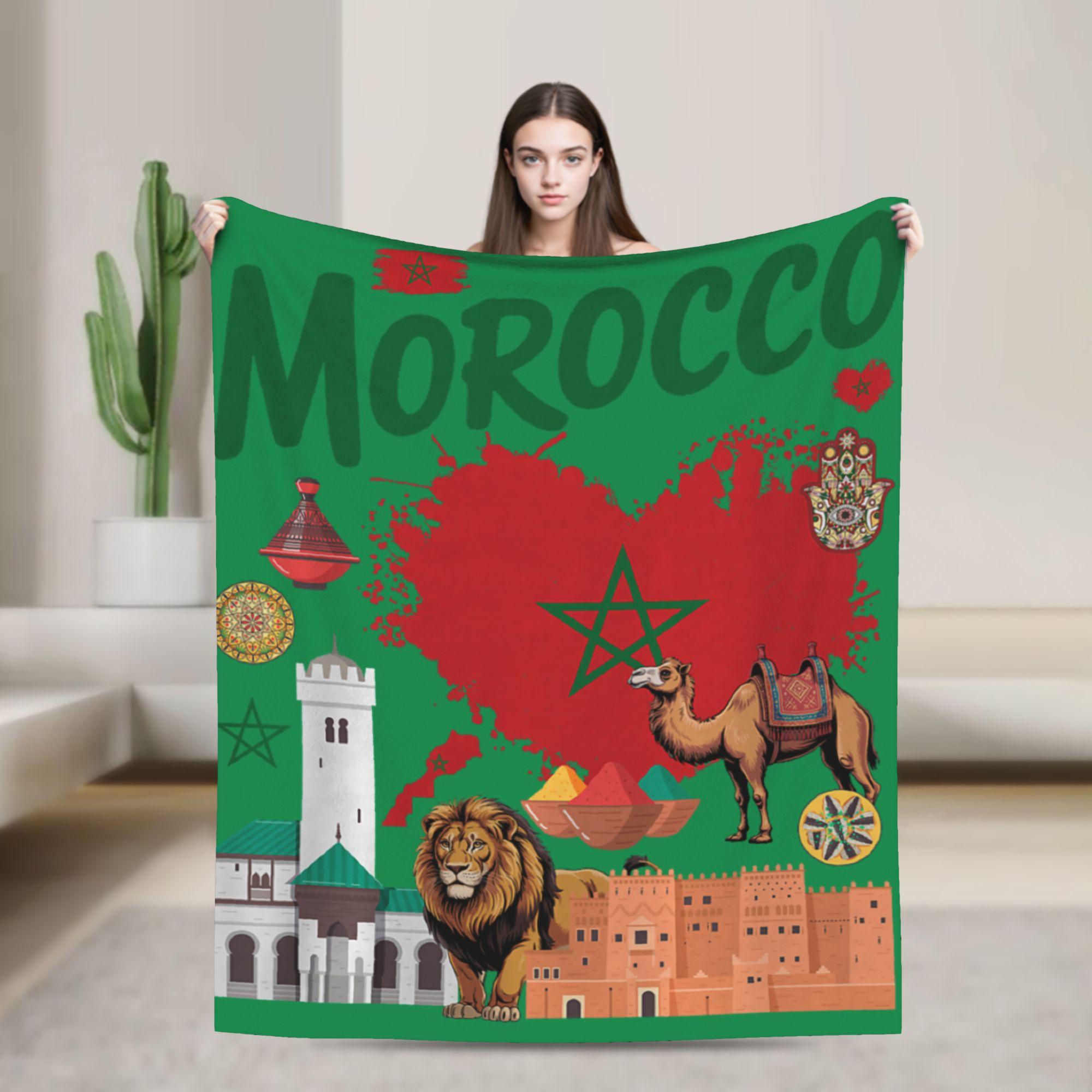 

Warm Soft Blanket Picnic Morocco Flag for Moroccan Themed Maroc Throw Blanket Flannel Bedspread For Bedroom Fluffy Bed Cover 75x90cm