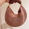 New Niche Design Straw Woven Crescent Bag Pu Soft Leather Texture Handbag Fashionable Women's Commuter Armpit Bag