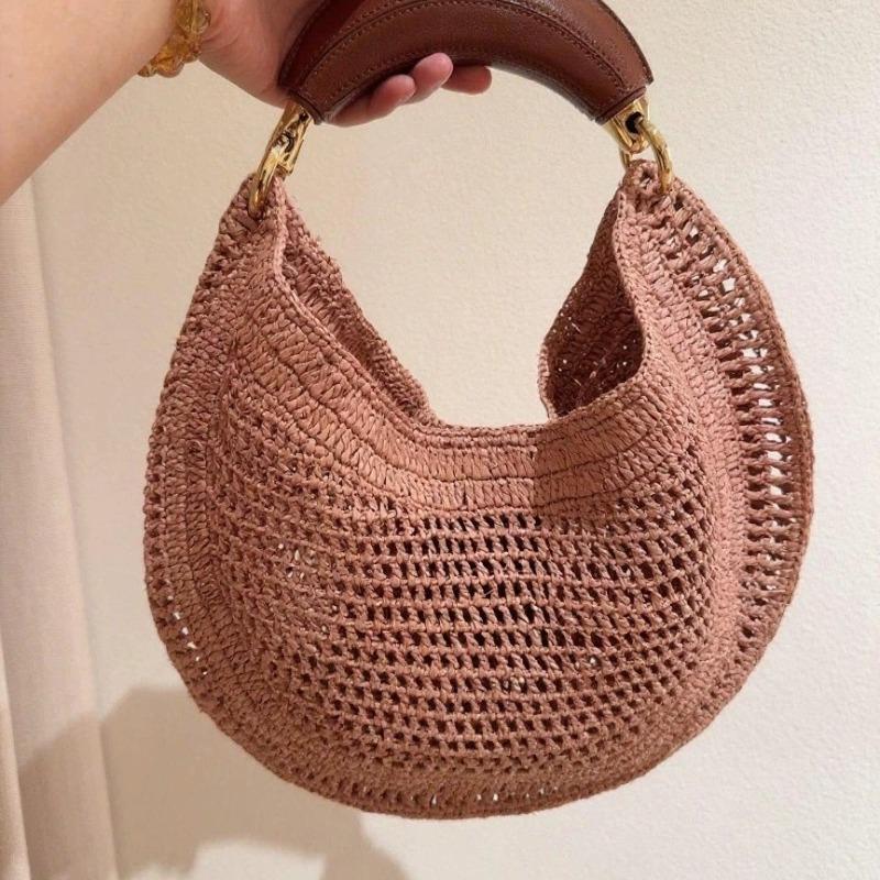 New Niche Design Straw Woven Crescent Bag Pu Soft Leather Texture Handbag Fashionable Women's Commuter Armpit Bag