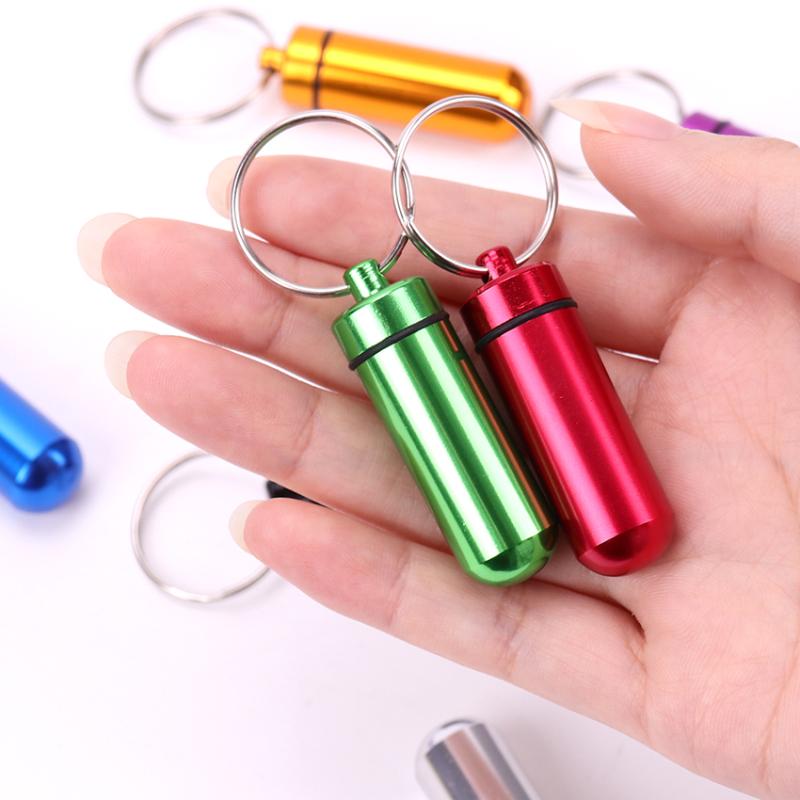 1PCS Colorful Baby Aluminum Pill Box Medicine Case Container Bottle Holder Keychain Outdoor Pill Case Pillbox Portable