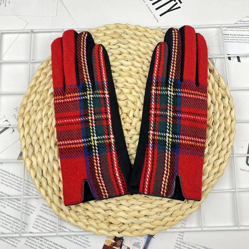 

Women s Touchscreen Cycling Gloves - Plaid Woolen Split-Finger Hand Warmers for Outdoors One Size