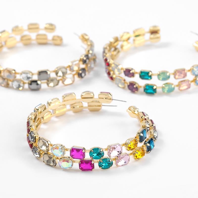Fashion Simple Round Circle Hoop Earrings Color Diamond Earrings