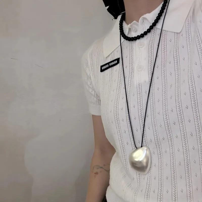 Fashion Metal Oval Pendant Necklace for Women Long Luxury Sweater Chain Charm Thin Chain Necklace Party Elegant Jewelry Gifts