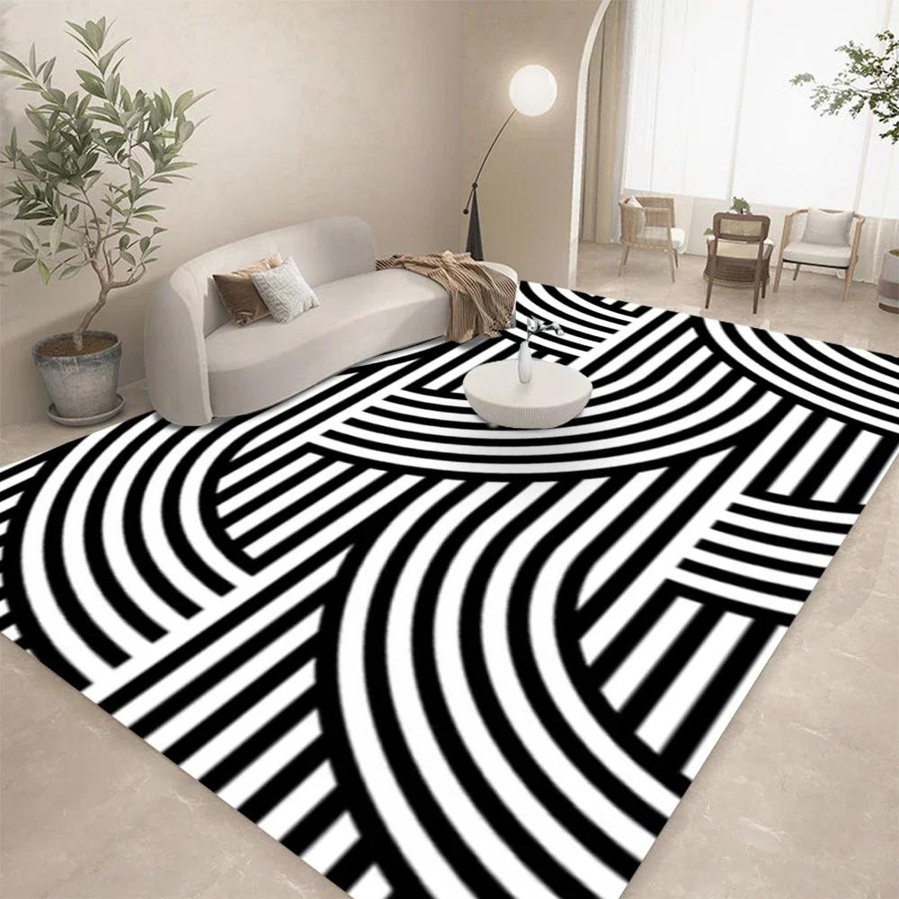 Tappeto Astratto Geometrico Lineare Bianco Nero per Soggiorno Decorazione Divano Tappetino Tavolo Cucina Stanza del Tempo Libero Tappetino Antiscivolo Halloween