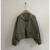 Vintage workwear drawstring short baseball jacket coat for women with a high-end, niche outerwear design