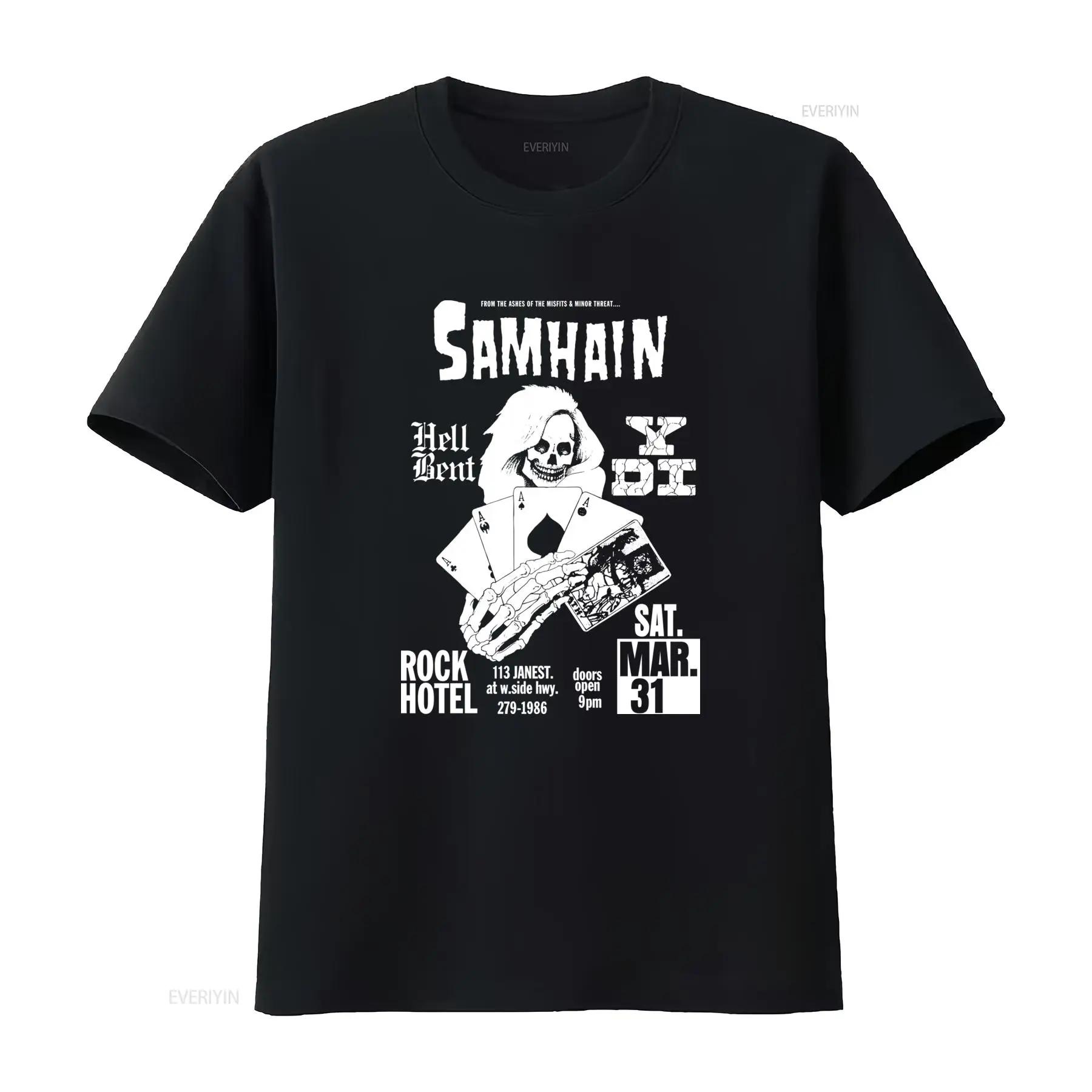 

Samhain Rock Hotel Flyer Mens Black T Shirt Premium Cotton Danzig Misfits Skull Playing Cards Design vintage Washed Stretched... S разноцветный
