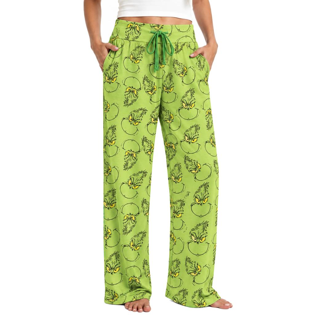 Women's Christmas Pajama Bottoms Funny High Waist Sleep Pants for Holiday