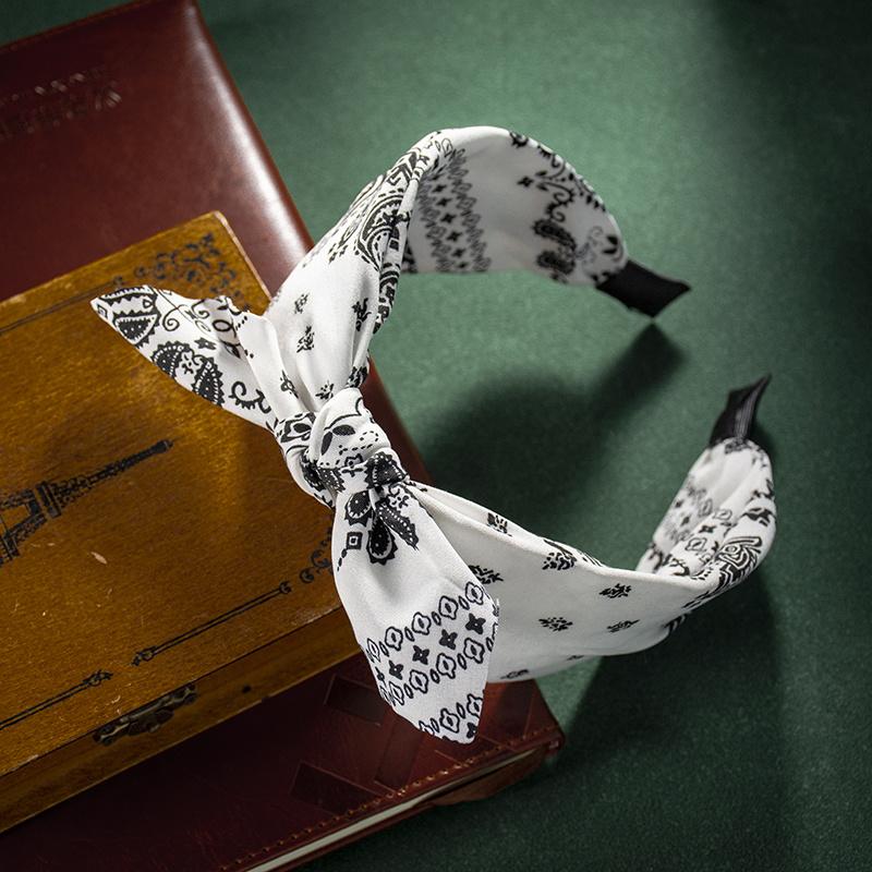 

Модные хлопковые цветы кешью с принтом, мягкие широкие обручи для волос, аксессуары для волос для женщин, повседневная повязка на голову с бантом и крестом в этническом стиле белый