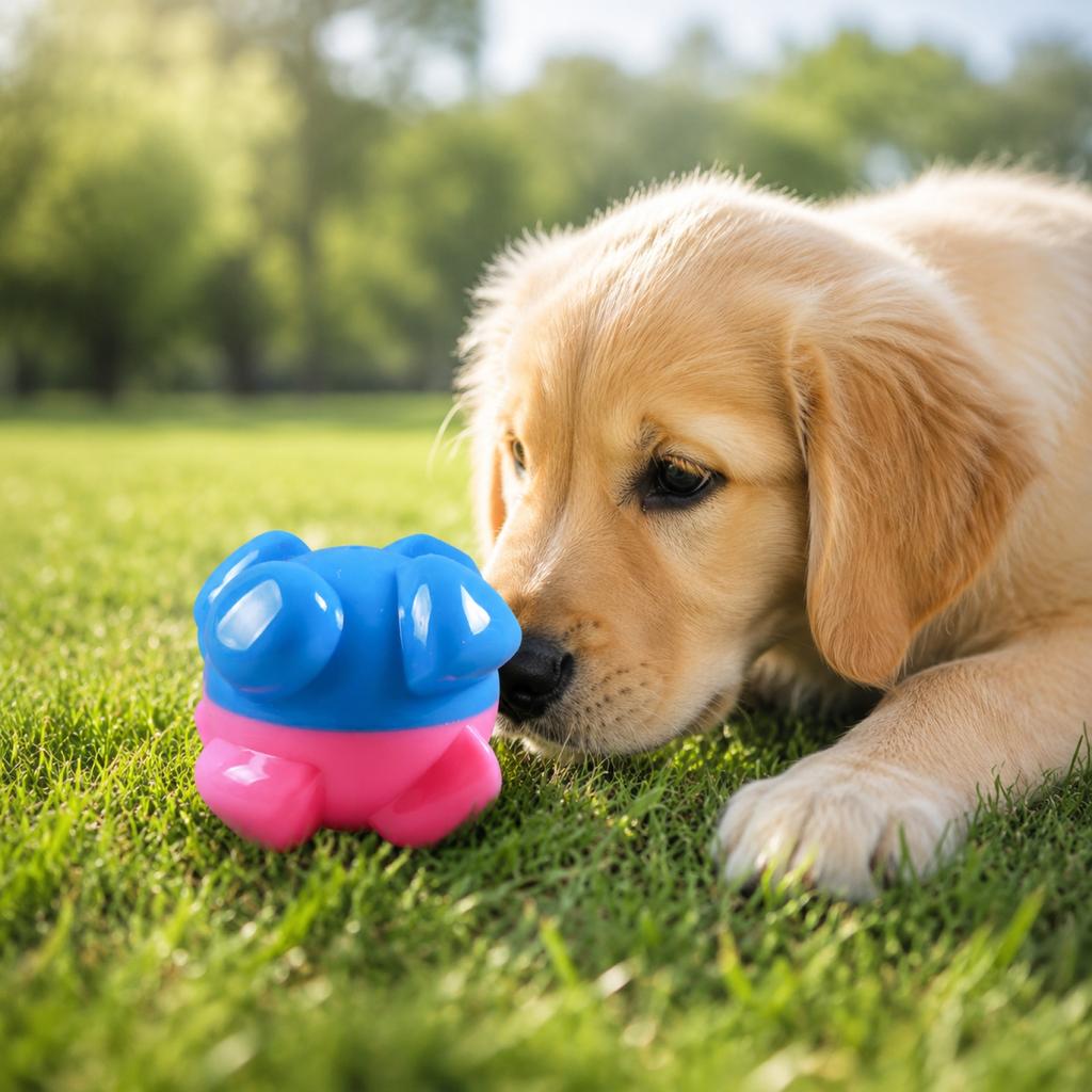 Durable Rubber Squeaky Dog Toy for Chewing and Teething Interactive Sound Ball for Pet Dental Care and Playtime Activities