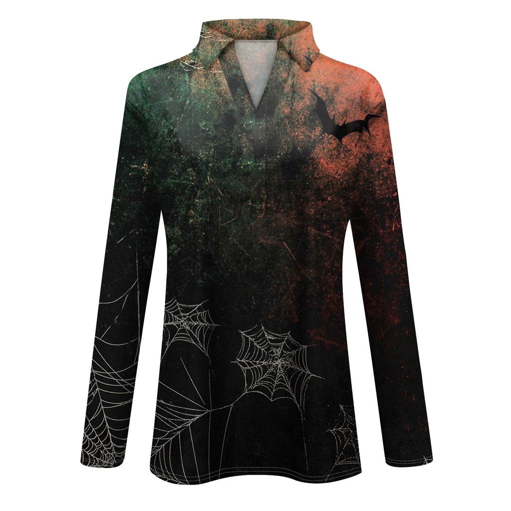 Dámská letní móda ležérní košile s potištěným výstřihem do V s dlouhým rukávem