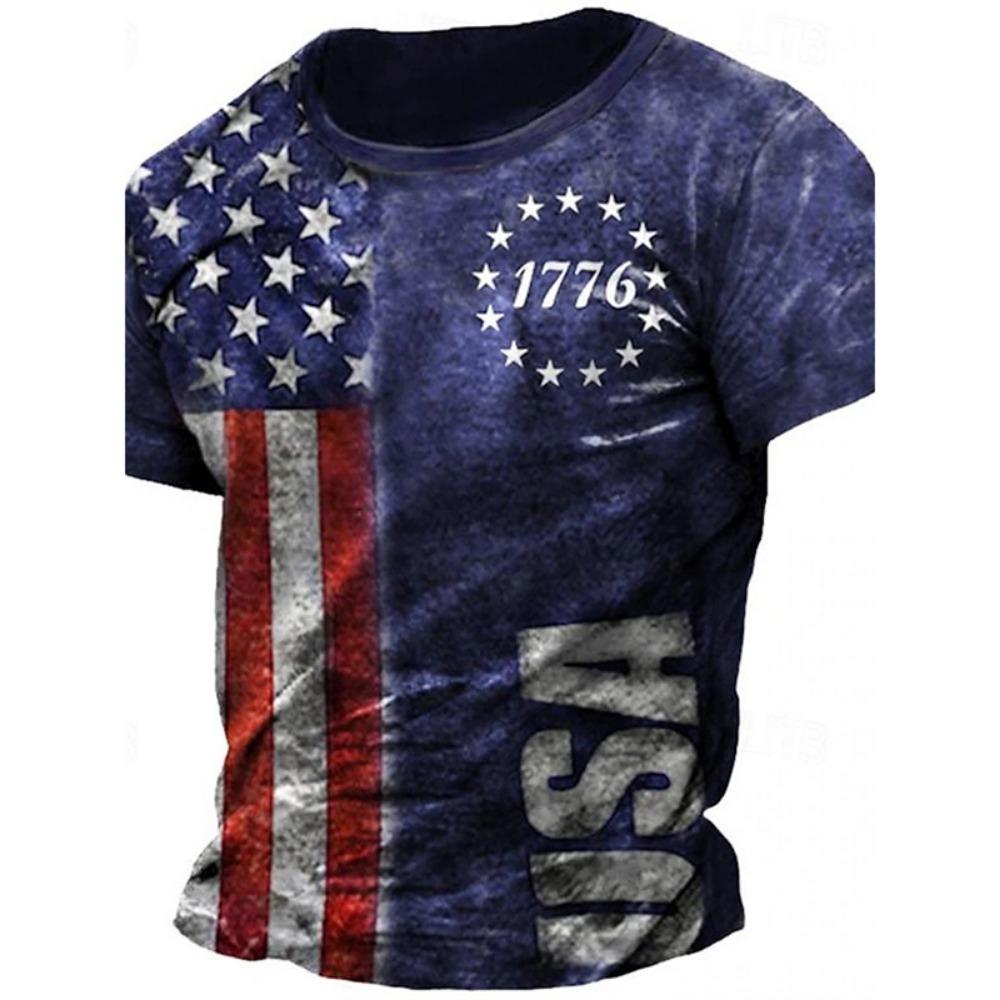 Summer Men's Retro Flag Printed T-shirt 3D Skull Round Neck Short Sleeve Casual Breathable Men's Large Size T Shirt Hot Model