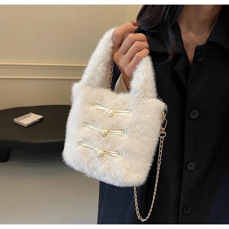 

Сумка через плечо в китайском стиле в стиле ретро для женщин, сумка через плечо из меха, универсальная сумка-ведро, простая цепочка, новая мода на осень и зиму
