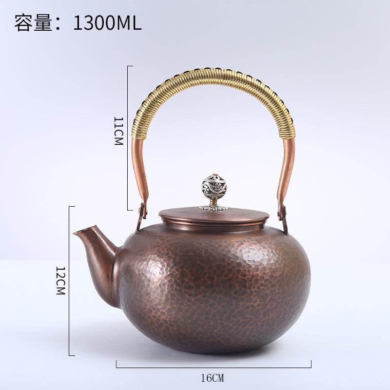 

Фиолетовый медный чайник ручной работы в китайском стиле для кипячения чая, чайник для кипящей воды, винтажный подъемный брус, чайный сервиз в стиле кунг-фу