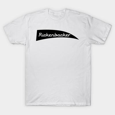 Asiatische Größe Herren Schwarzes T-Shirt mit Aufdruck Rickenbacker No-Cut Wärmeübertragungsdruck Baumwoll-T-Shirt