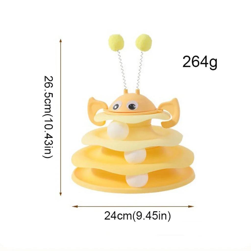 Plastic Cat Toy Turntable Top Swinging Ball Three Layer Track Cat Swinging Teasing Toy Pet Playtime Detachable