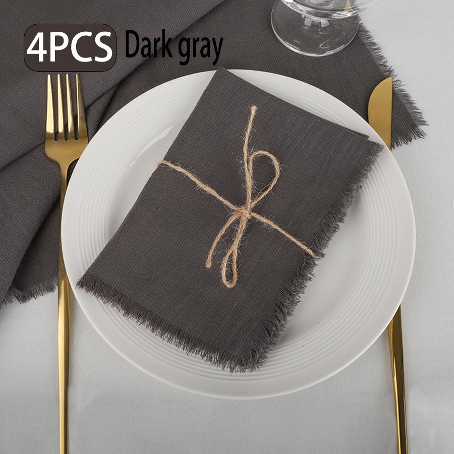 4-pack of vintage frayed-edge napkins, 42cm x 42cm, available in multiple colors, simple table decorations, Western-style napkins and tablecloths.