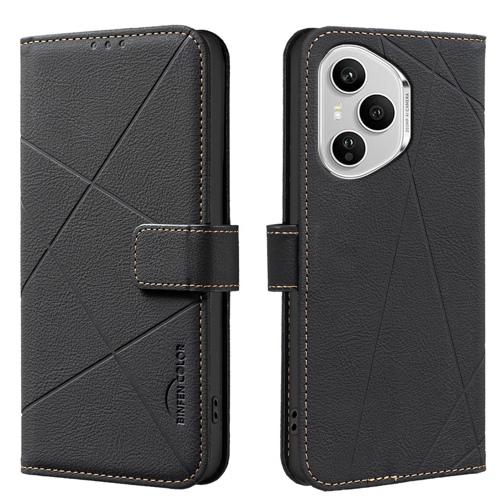 For Honor 400 Pro 5G (Global) Case BINFEN COLOR BF35 Geometry Imprinted Leather Phone Cover RFID Blocking Wallet Stand