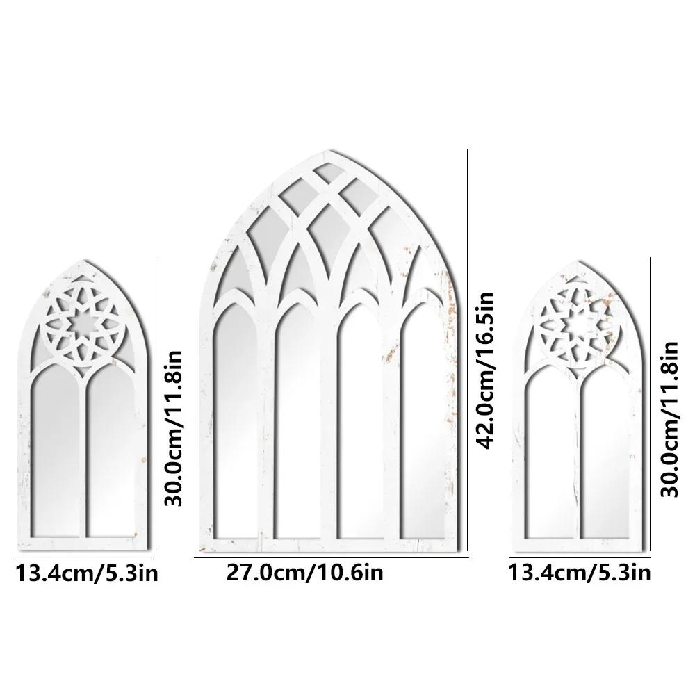 Vintage Cathedral Arch Frame Mirror Decorative Goth Mirror 1/3Pcs Gothic Mirrors Wall Decor Spooky Gothic Arched Wall Mirrors