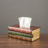 Wooden Antique Book Shaped Napkin Box Tissue Holder Wipes Storage Case Paper Towel Dispenser