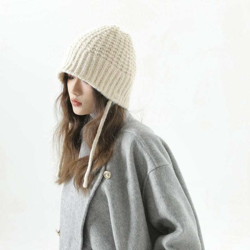 Herbst und Winter Neue vielseitige Fischerhut Damen Koreanischer Stil Ins Warm Ohrenschutz Wollstrickmütze Beckenhut