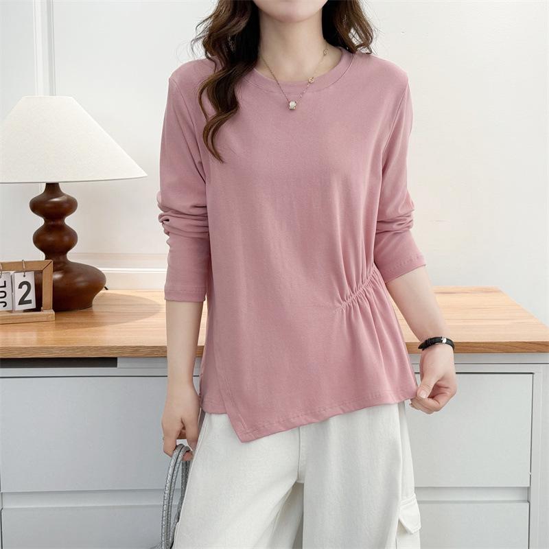2026 Spring Women's Plus Size Irregular Long Sleeve Round Neck Casual Base Layer Top