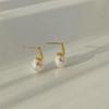 French Retro Grey Pearl Metal Earrings for Women - Stylish Korean Design