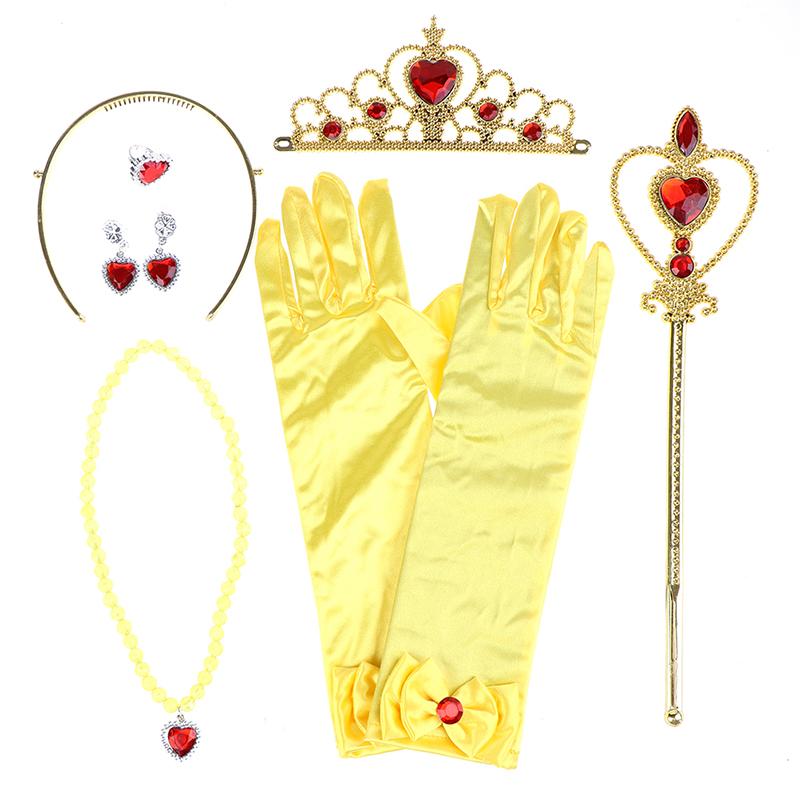 

6 шт./компл. Принцесса Корона Волшебная палочка Ожерелье Перчатки Аксессуары Девочки Косметические наборы жёлтый
