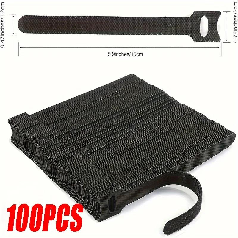 

100Pcs Cable Ties Adjustable Organizer T-Buckle Strap Nylon Ring Strap Black Data Cable Self-Adhesive Cable Management Ties