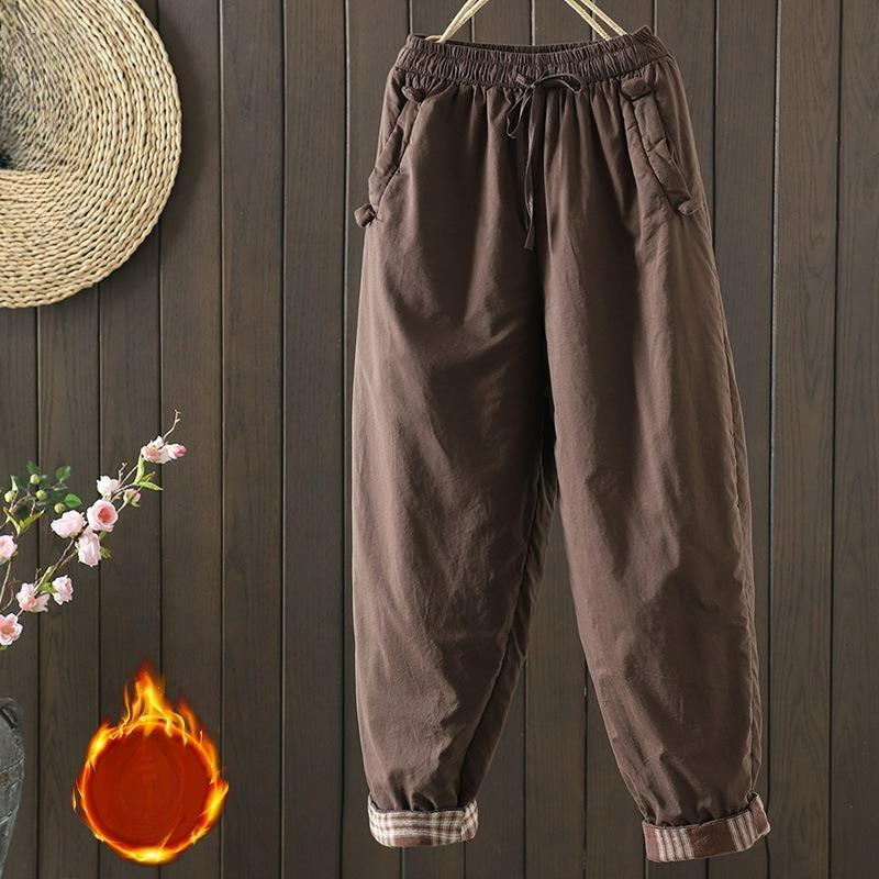 Winter Retro Cotton Quilted Elastic Waist Was Thin Harem Pants To Keep Warm and Thick Casual Trousers