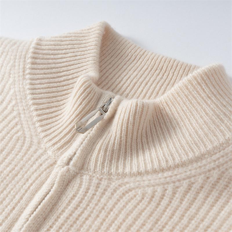 Cashmere sweater men's semi-turtleneck sweater double-strand thickened ingot needle loose semi-zipper