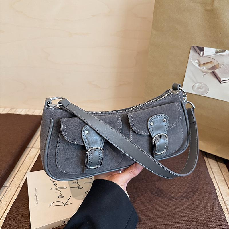 French Niche Design Suede Bag Women's 2025 New Foreign Style Versatile Single Shoulder Underarm Bag Portable Baguette Bag