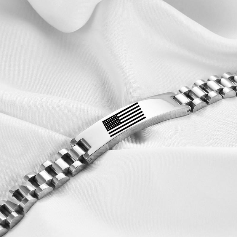 Stainless Steel Patriotic Flag Bracelet Men 10mm Engraved Heart Shape Gift Family Holiday Christmas Travel