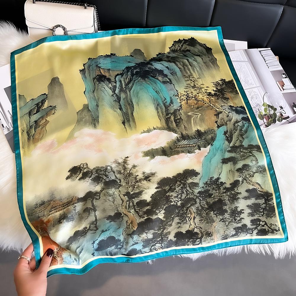 Luxury Floral Print Silk Square Scarf Women Soft Satin Kerchief Hairband Neckerchief Head Hijab Lady Headband Foulard Bag Ribbon