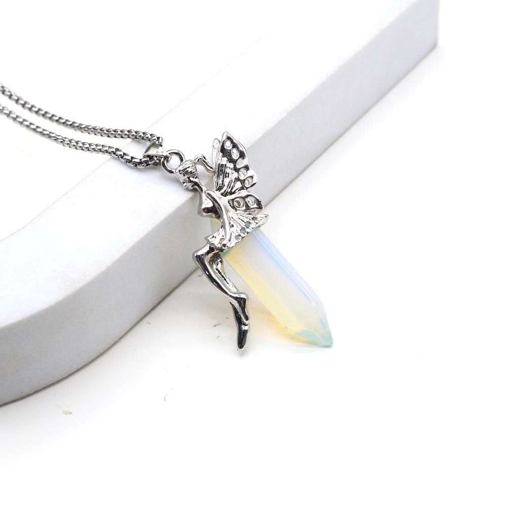 Women Necklace Natural Stone Opal/Turquoise Necklace Hexagonal Pyramid Pendant For Women Birthday Gift Chain 60 CM