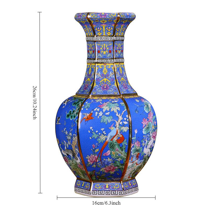 

Подглазурная ваза Цзиндэчжэнь - синяя и золотая цветочная ваза эпохи династии Цин, винтажная китайская керамическая ваза для декора гостиной/столовой синий