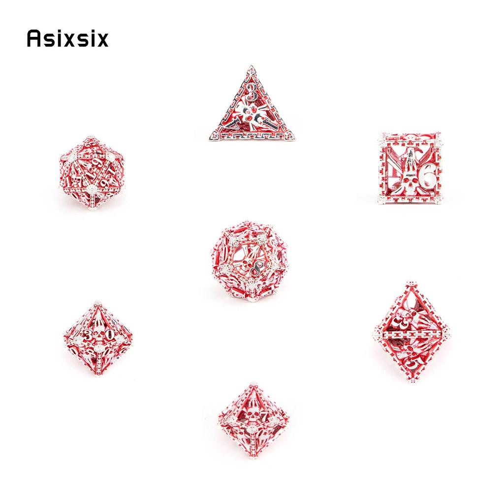 7 Pcs Silver Red Hand Skull Head Metal Dice Hollow Metal Polyhedral Dice Set Suitable for Role-Playing RPG  Board Game Card Game