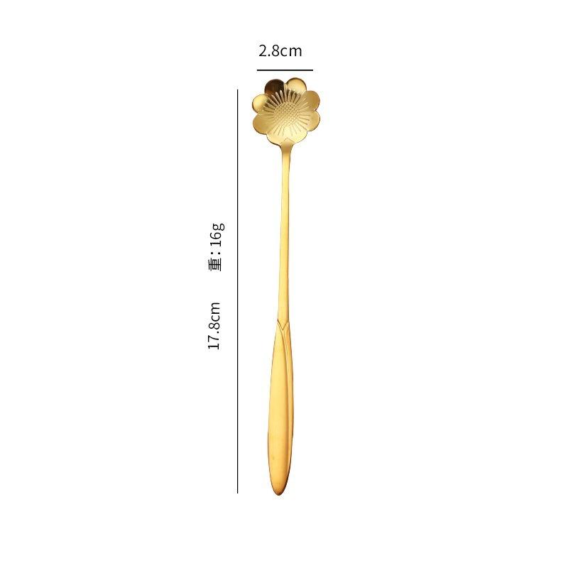 8/4PCS Stainless Steel Cherry Rose Flower Gold Scoop Coffee Spoon Gifts Kitchen Dessert Tea Accessories Tableware Decoration