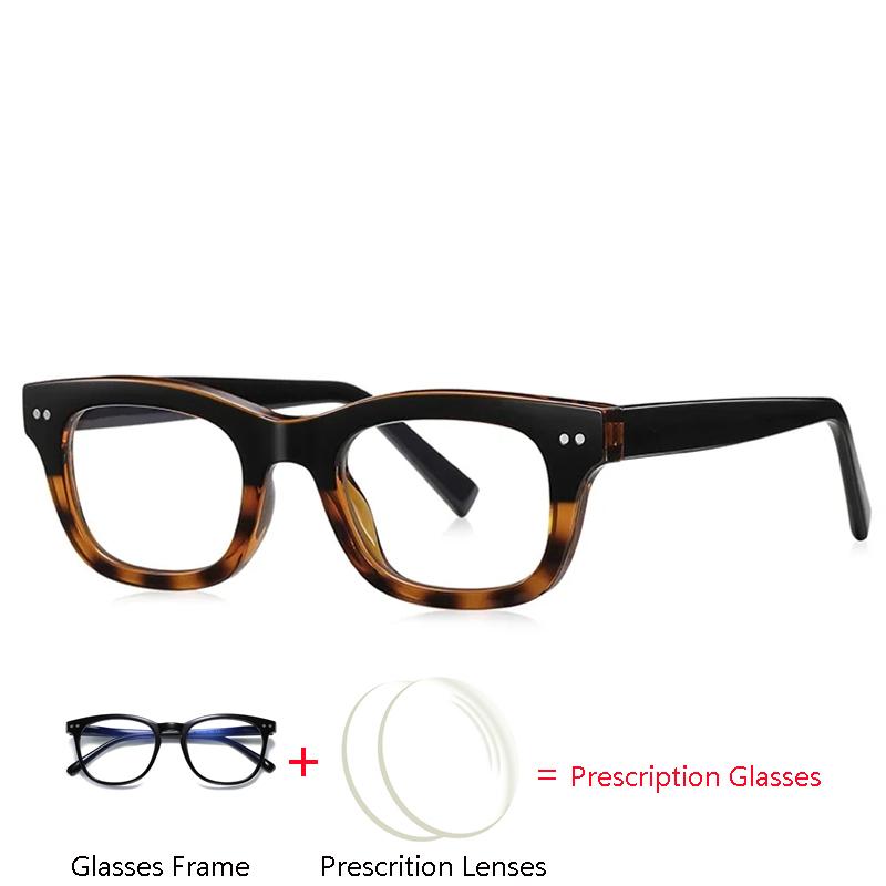 Black Leopard Square Prescription Eyeglasses Shortsighted Hyperopia Progressive Bifocal Optical Frames