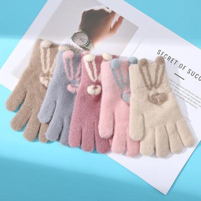Gants pour Femmes en Hiver Tricotés avec un Mignon Dessin Animé de Lapin Épaissis Chauds Laine Écran Tactile Étudiants Écriture et Conduite Pour Protéger Contre les Vagues de Froid