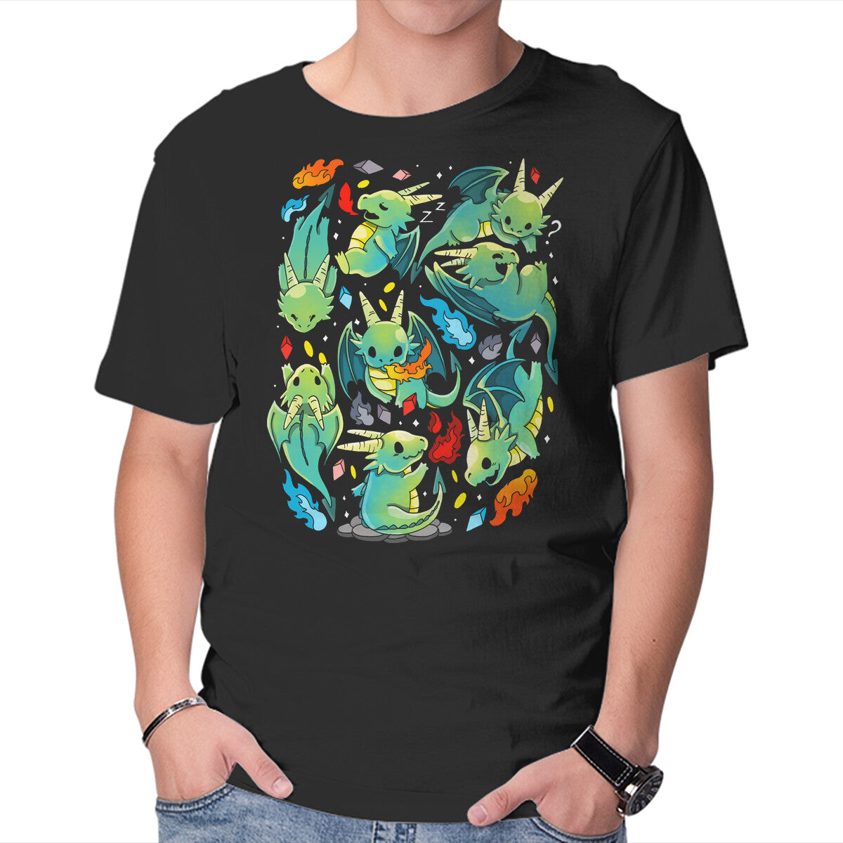 Unisex Crew Neck T-Shirt Cute Dragons Graphic Short Sleeve Casual Tee M