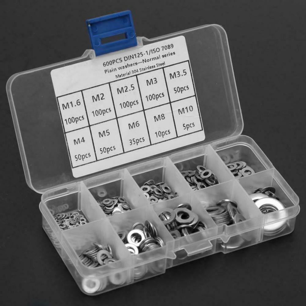 600pcs Flat Washer 304 Stainless Steel Washers Assortment Set Value Kit