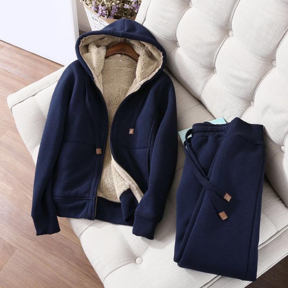 Tuta da ginnastica da donna Autunno e Inverno Calda Manica Lunga Spessa Felpa con Cappuccio Cappotto Pantaloni Jogger Abbigliamento Sportivo Set Due Pezzi