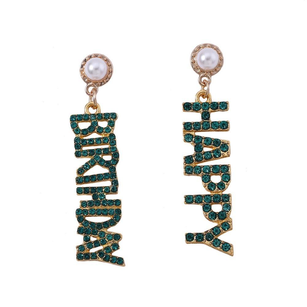

Aesthetic Happy Birthday Earrings Rhinestone Crystal Party Earrings Birthday Party