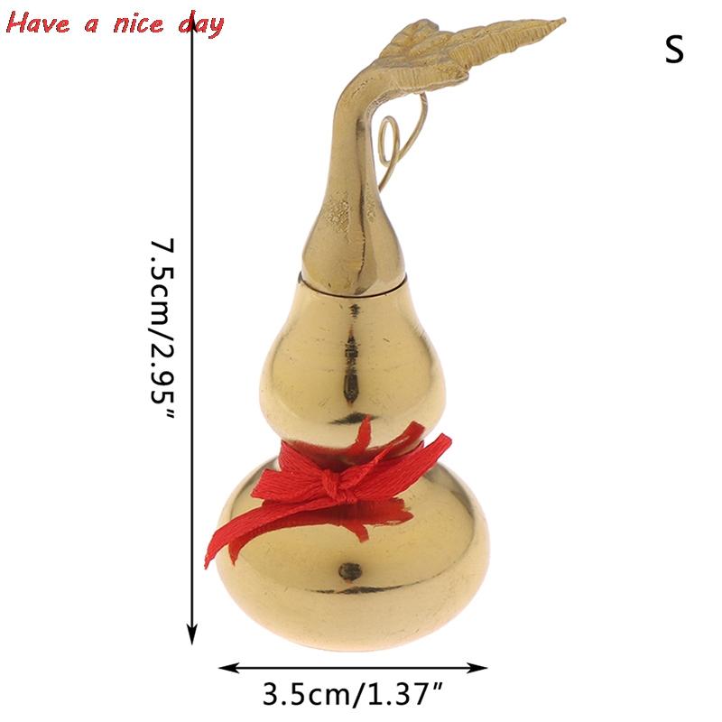 Traditional Chinese Natural Feng Shui Gourd Brass Mental Golden Wu Lou Luo Lu Health Enhance Luck Ornament Home Decor