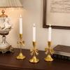 3pcs Vintage Golden Bow Candle Holder Intricate Metal Taper Candlelight for Romantic Home Table Wedding Festival Party Decor