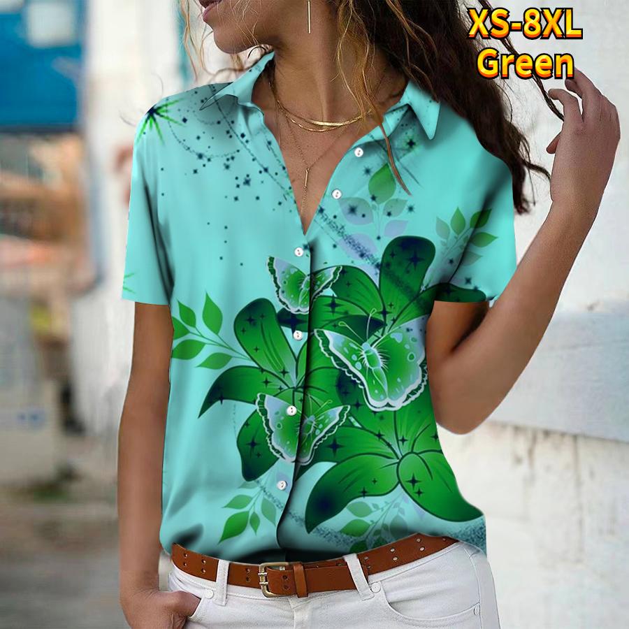 2025 Sommer Neue Mode Damen Rosenbedrucktes Kurzarm V-Ausschnitt Lässig Durchgeknöpftes Hemd Top