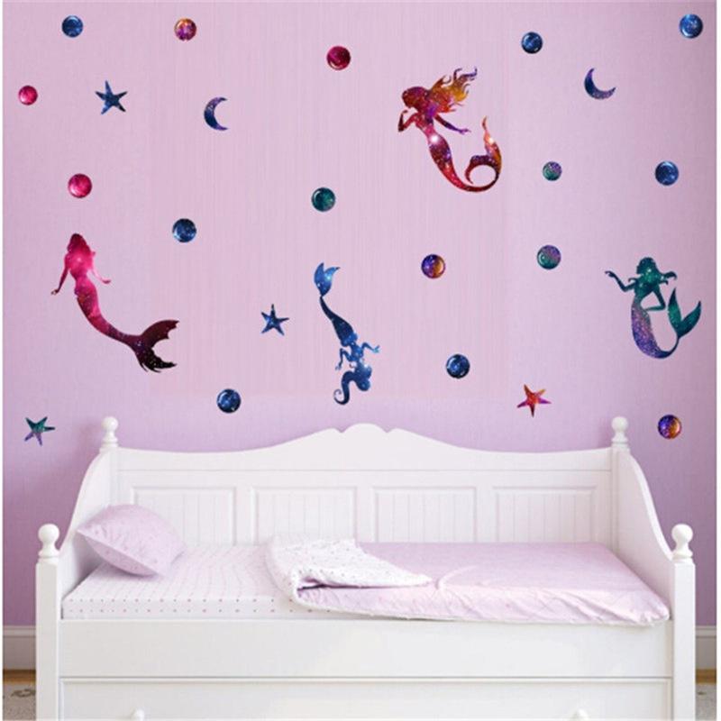 Cute Starry Sky Mermaid Wall Stickers DIY Creative Room Decoration Children Room Decal Kids Favorite 