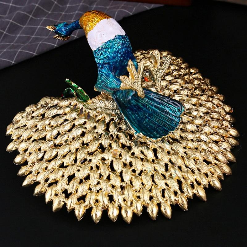 Peacock Shape Jewelry Storage Box Multicolor Inlaid Gem Organizer Exquisite Enameled Alloy Storage Jar Earrings Ring Unique Gift