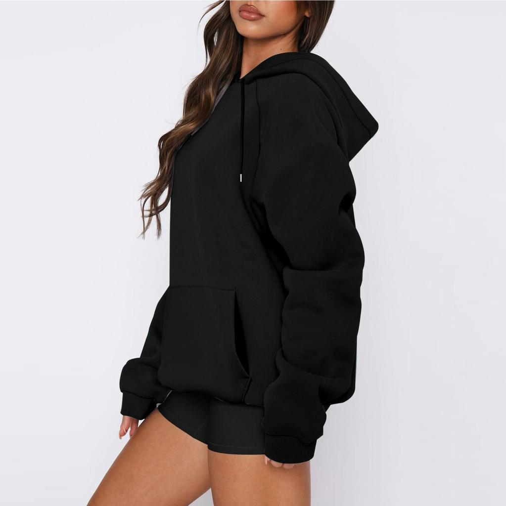 Women's  Long-sleeved Solid Color Plus Velvet Thickened Women's Hooded Sweatshirt