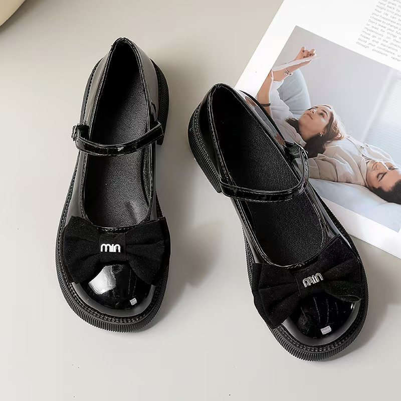 Spring and Autumn New Round Head Retro Bow Small Leather Shoes Women's Shoes Mary Jane College Style Women's Single Shoes